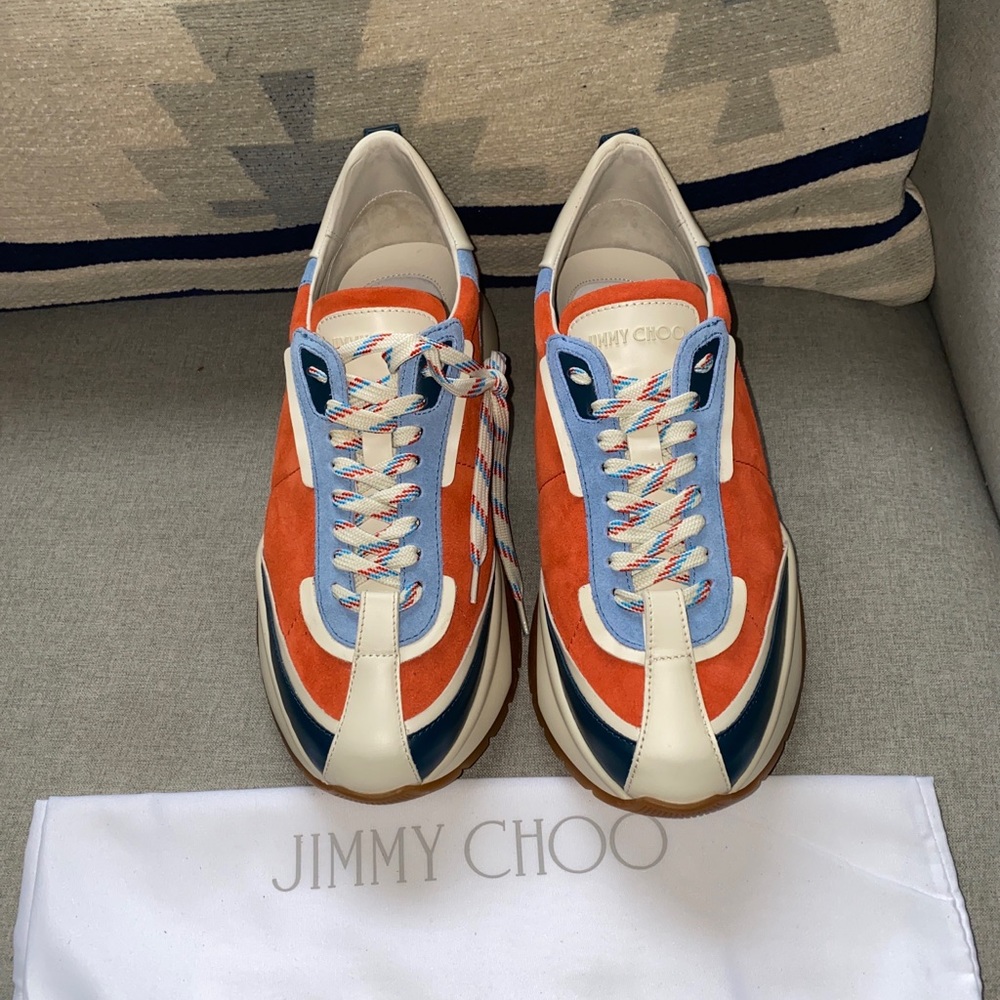 Jimmy Choo raine retro 90's sneakers wash red/blue 42 NWT - Picture 2 of 9